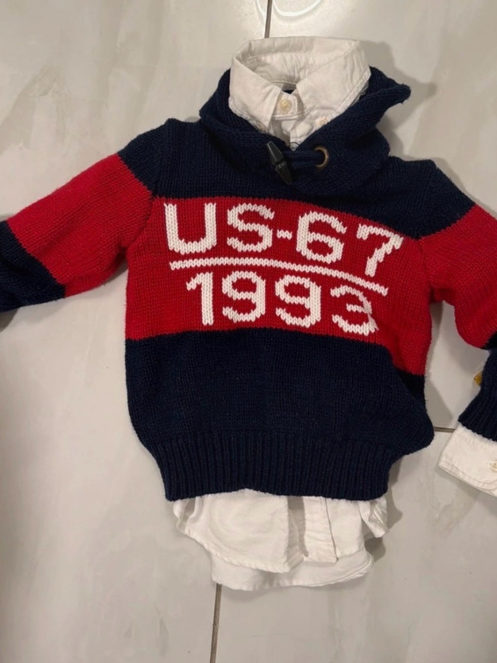 Polo by Ralph Lauren Navy & Red Hooded Knit Sweater